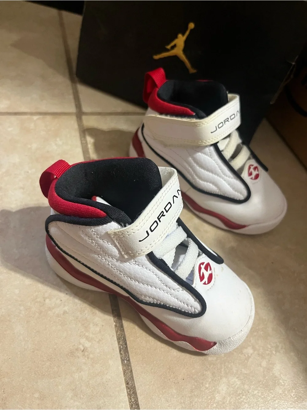 Jordan Kids White and Red Hook-and-Loop Sneakers